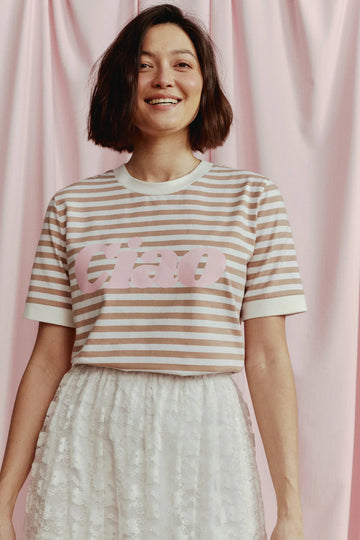 T-shirt Asia Striped Beżowy