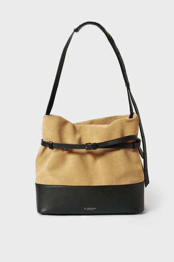 Torebka damska beżowo czarna zamszowa Nubia Beige Black - Le Pollen