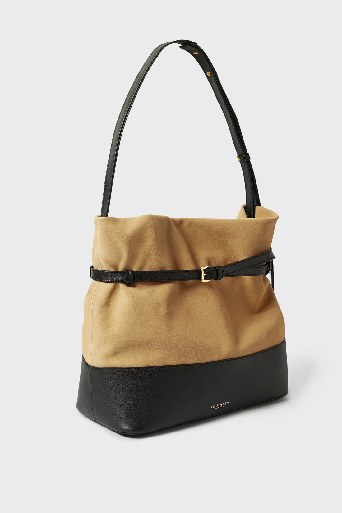 Torebka damska beżowo czarna zamszowa Nubia Beige Black - Le Pollen