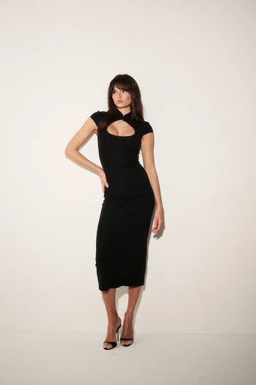 Aveline Noir - Elegancka sukienka midi w kolorze czarnym - Le Prive