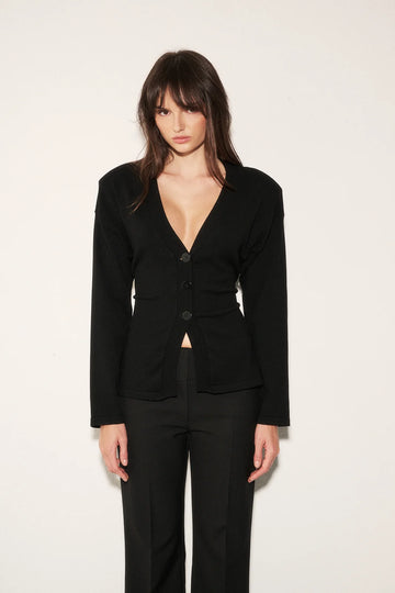 Yvette Sweater Noir - Dopasowany Kardigan Podkreślający Talię - Le Prive