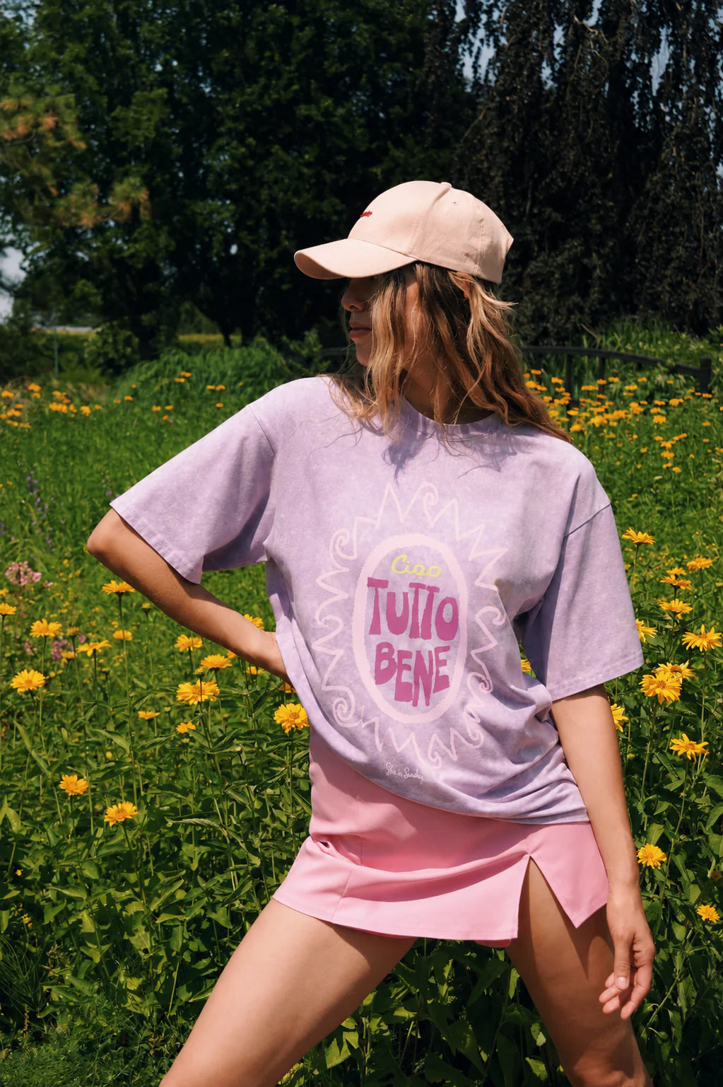 T-shirt Tutto Bene Liliowy Vintage - She Is Sunday