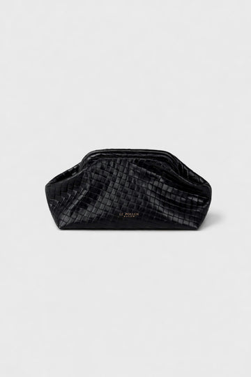 Torebka damska czarna kopertówka z paskiem Freya Wicker Black - Le Pollen