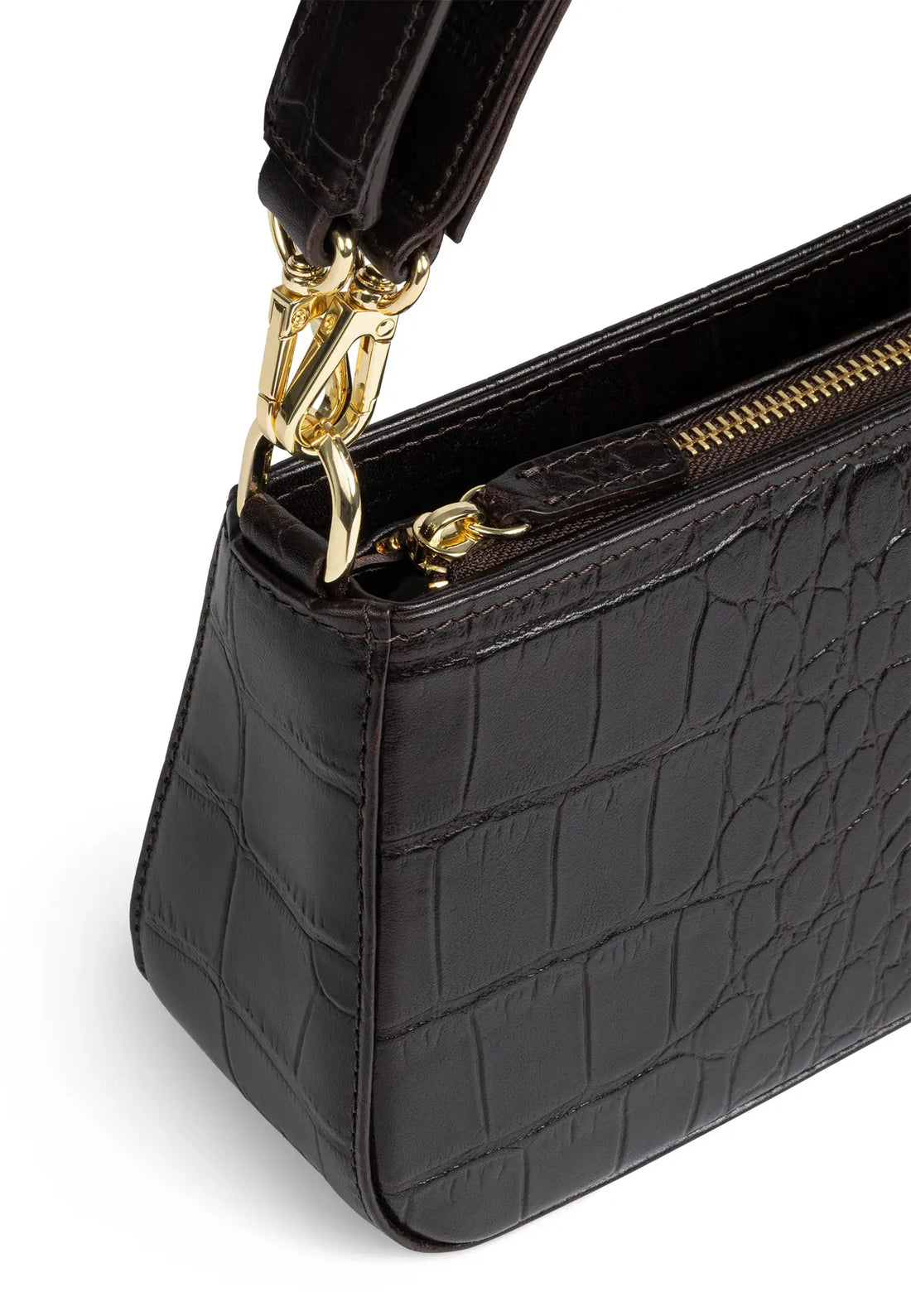 Torebka damska czarna ze skóry Bellona Croco Brown - The Mar