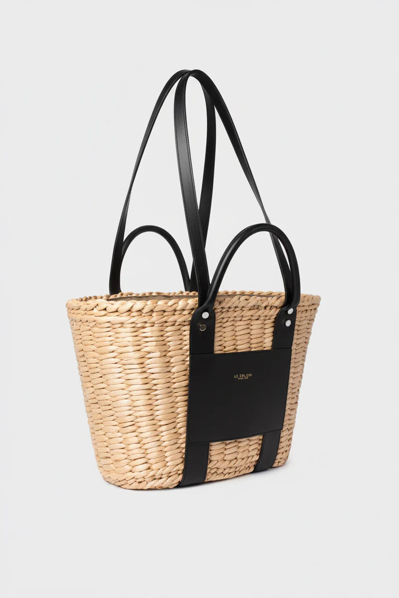 Torebka damska pleciony kosz Woven Backet Black - Le Pollen