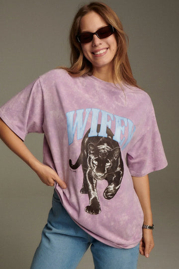 T-shirt damski liliowy melange z napisem "Wifey" Panther - She Is Sunday