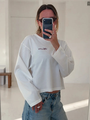 Longsleeve Heavy boxy w kolorze ecru z haftowanym logo - WHYSOSERIOUS