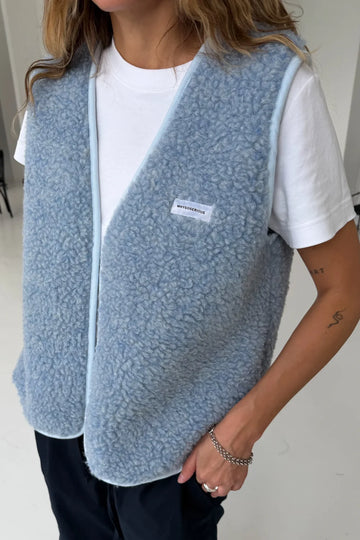 Błękitna wełniana kamizelka damska  - Baby Blue Merino Waistcoat - WHYSOSERIOUS