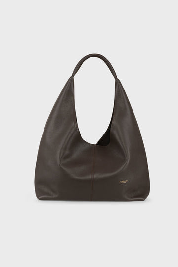Torebka damska brązowa ze skóry Hobo Dark Brown Grain - Le Pollen