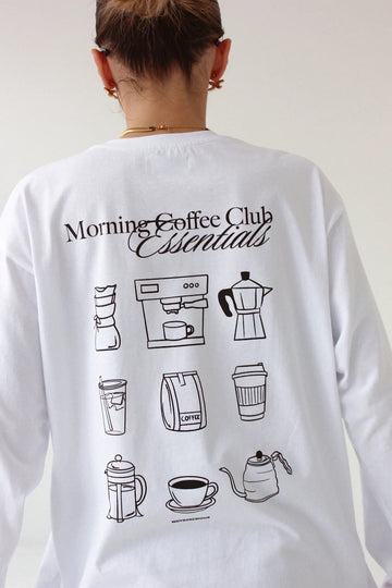 Coffee White Longsleeve – biały bawełniany longsleeve z nadrukiem - WHYSOSERIOUS