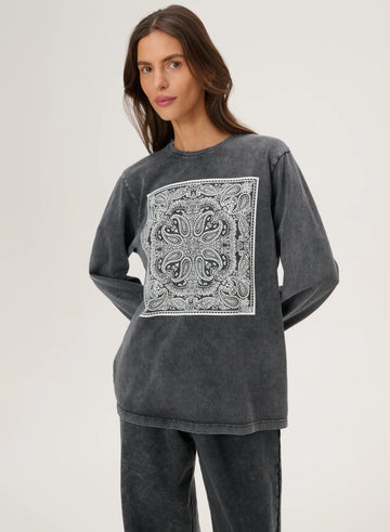 Longsleeve Lebrand grafitowy z nadrukiem bandany - Nero