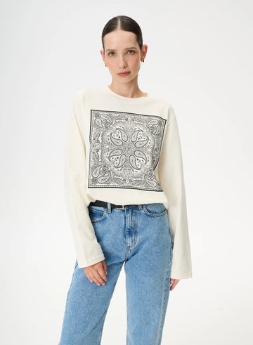 Longsleeve Lebrand kremowy z nadrukiem bandany - Nero