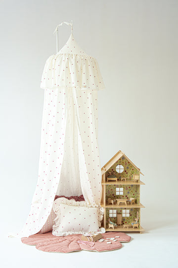 Baldachim biały w czerwone serca dziecięcy Moi Mili - Słodkie Serduszka