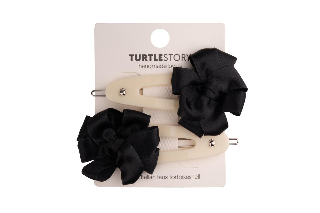Spinki do włosów kremowe z czarnymi kokardami Princess Cream Black - Turtle Story