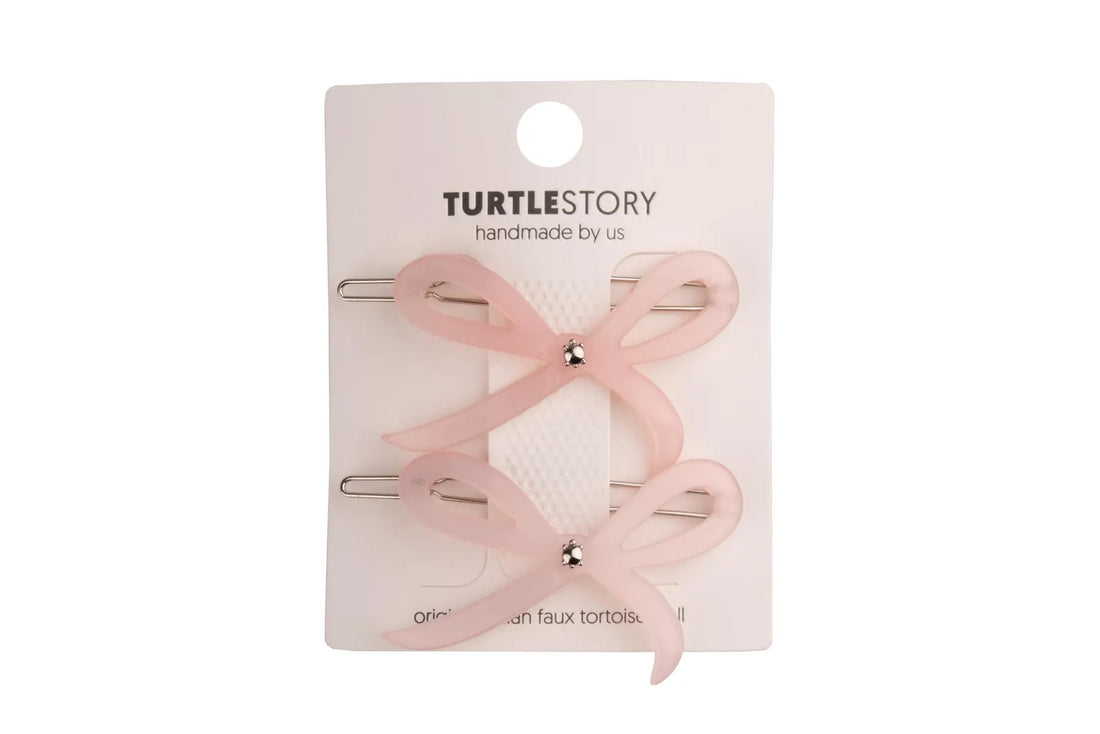 Spinki do włosów różowe w kształcie kokardy Ribbon Soft Pink - Turtle Story