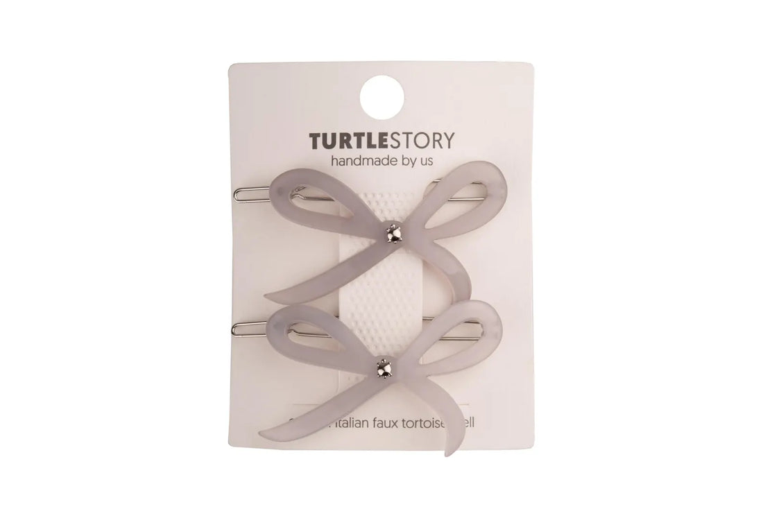 Spinki do włosów szare w kształcie kokardy Ribbon Velvet Gray - Turtle Story