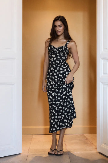 Sukienka Le Privé midi w kwiecisty wzór Samantha Fleur Noir